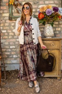 Átlapolt mintás maxi ruha 