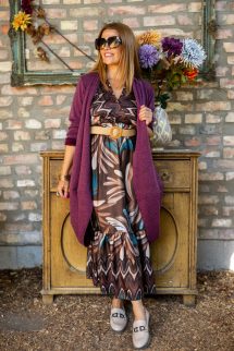 Mintás maxi öves ruha - türkiz/barna 