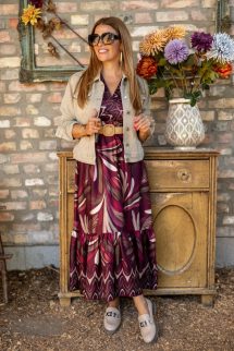 Mintás maxi öves ruha - bordó/barna 