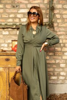 Átlapolt ingruha - khaki 