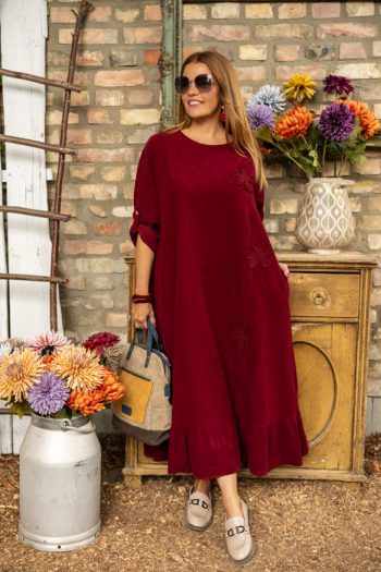 Kord maxi ruha, fodros alj - bordó