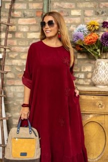 Kord maxi ruha, fodros alj - bordó