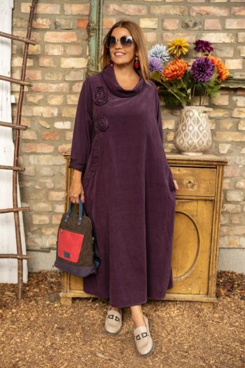 Kámzsa nyakú kord ruha - padlizsán 