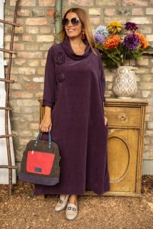 Kámzsa nyakú kord ruha - padlizsán 