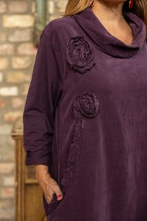 Kámzsa nyakú kord ruha - padlizsán 