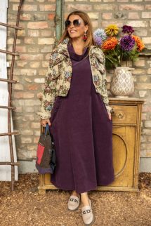 Kámzsa nyakú kord ruha - padlizsán 