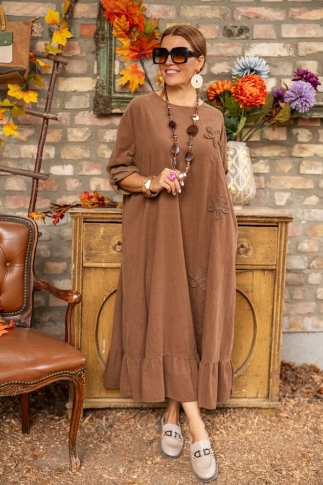 Kord maxi ruha, fodros alj - barna 