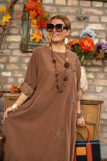 Kord maxi ruha, fodros alj - barna 