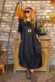 Szövet jellegű hagyma ruha - szürkés - fekete