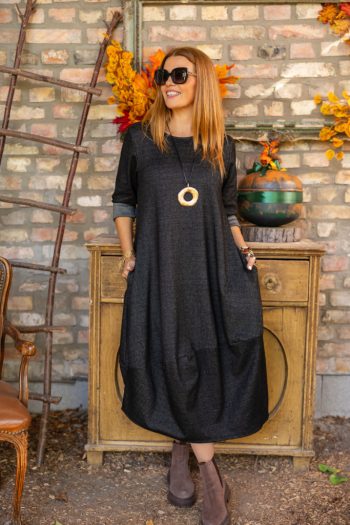Szövet jellegű hagyma ruha - szürkés - fekete