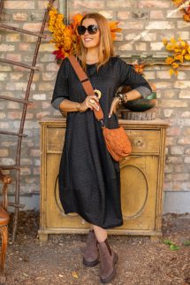 Szövet jellegű hagyma ruha - szürkés - fekete