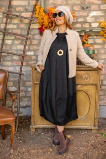 Szövet jellegű hagyma ruha - szürkés - fekete