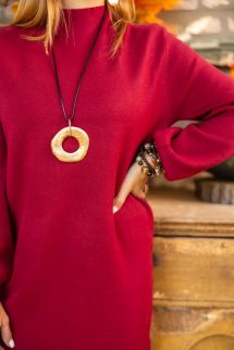 Kötött ruha , gumis ujjrésszel - bordó 