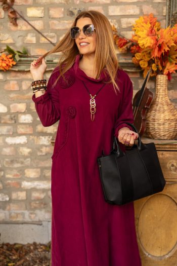 Kámzsa nyakú kord ruha - bordó