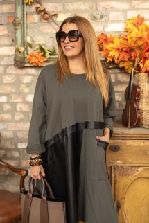 Bőrbetétes ruha - khaki 