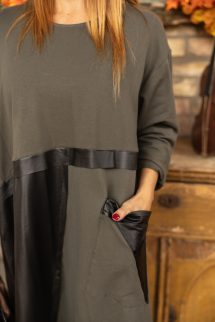 Bőrbetétes ruha - khaki 