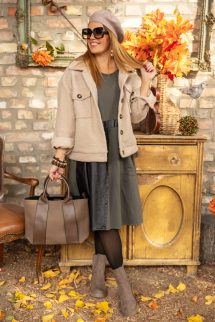 Bőrbetétes ruha - khaki 