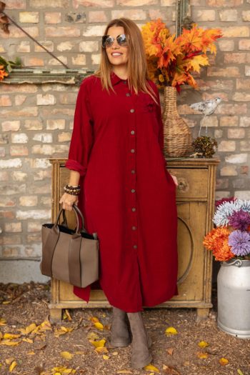 Végiggombos maxi kord ruha 