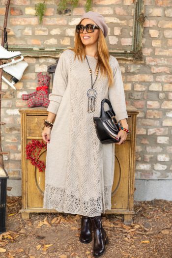 Horgolt maxi ruha - bézs 