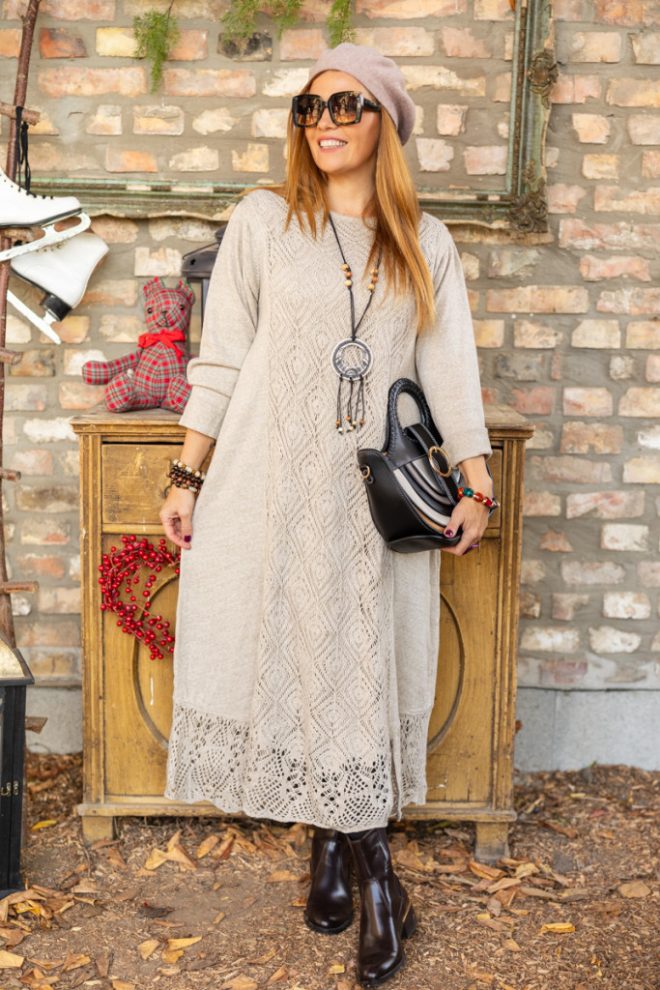 Horgolt maxi ruha - bézs 