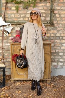 Horgolt maxi ruha - bézs 