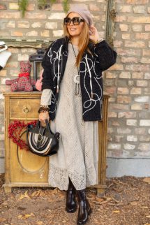 Horgolt maxi ruha - bézs 