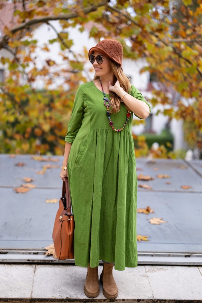 Kord anyagú maxi ruha - zöld