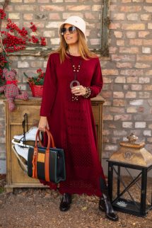 Horgolt ruha - bordó 