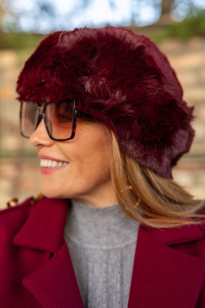 Szőrme sapka - bordó