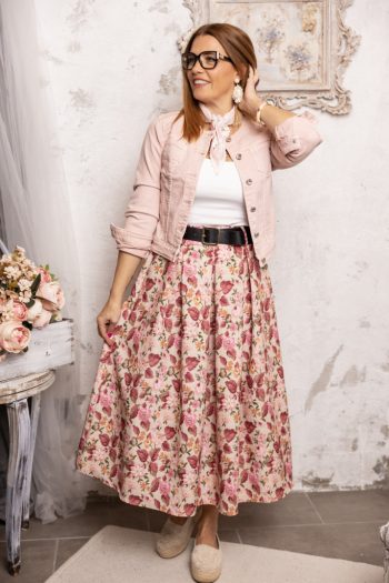 Virágmintás , öves szoknya - púdervirág