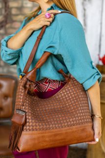 Prémium táska - rácsos mintázattal - csau barna 