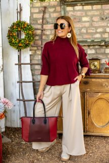 Elegáns táska - kombinált színvilág - bordó