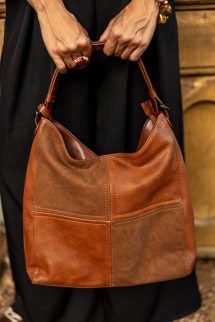 Velúros betéttel kombinált táska - csaubarna 