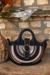 Félkör csatos táska - fekete/barna/bézs/ezüst 