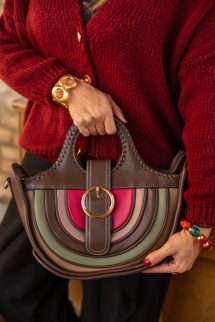 Félkör csatos táska - csoki/zöld/barna/bíbor