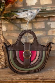 Félkör csatos táska - csoki/zöld/barna/bíbor