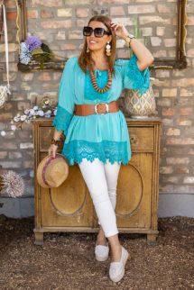 Csipkével kombinált tunika - türkiz 