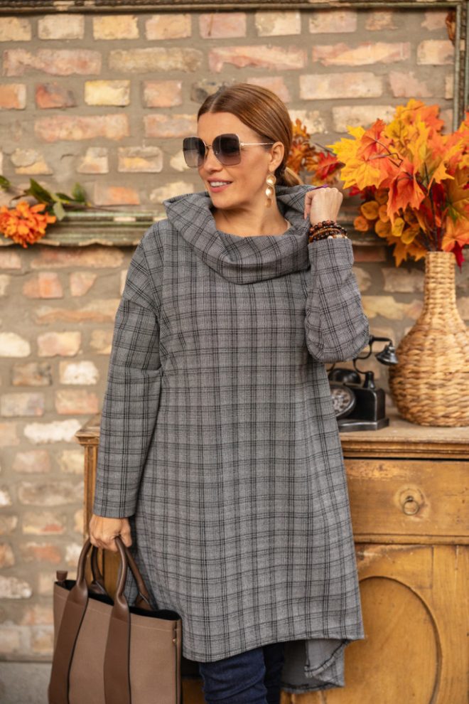 Kockás kámzsás tunika 