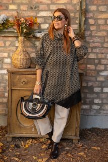 Bőrbetétes mintás tunika - barna mintás 