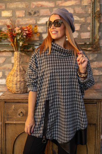 Bőrbetétes mintás tunika - tyúkláb mintás